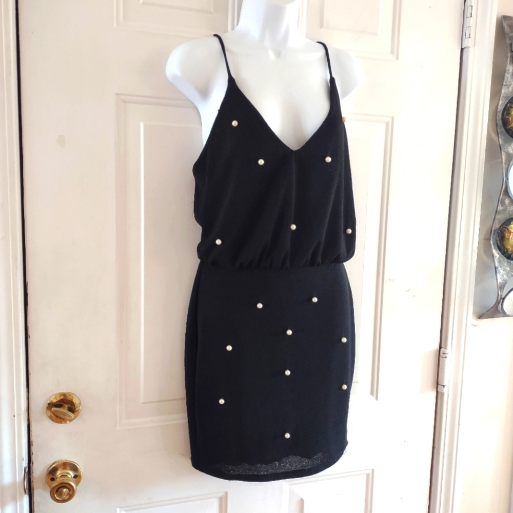 Day&Night Black with White Pearls in front Dress. Size L